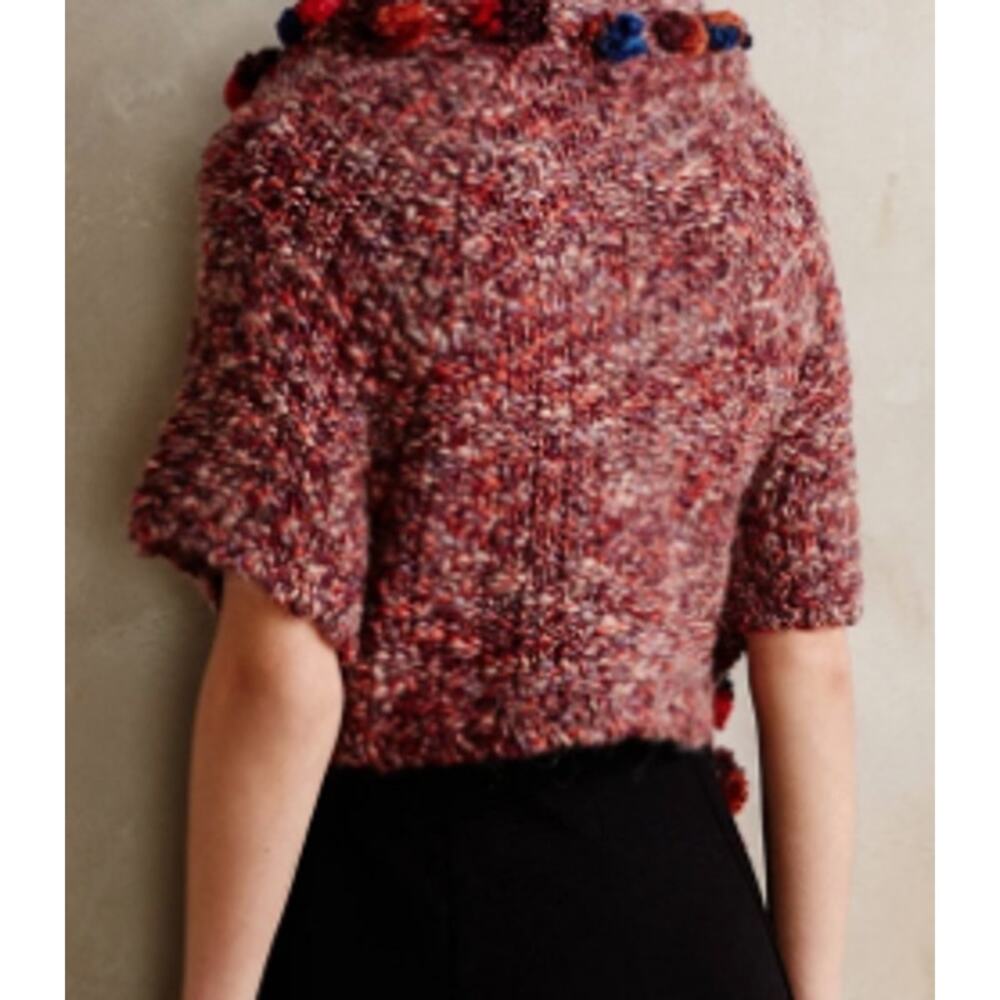 Handknit by Dollie Cropped Handknit Pom Wrap Cardigan Size XS/S ANTHROPOLOGIE - Picture 2 of 9